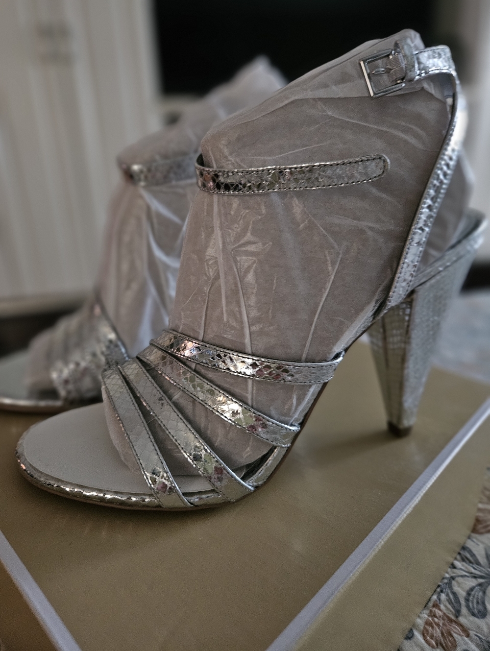 Silver Strappy High Heel Sandals for Women